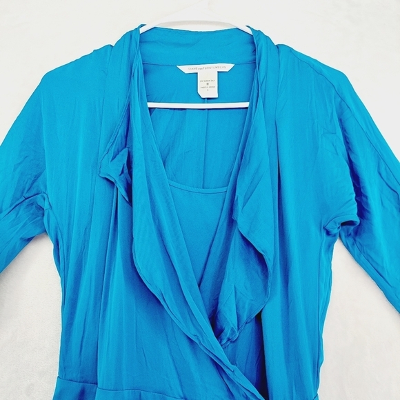 Diane Von Furstenberg Blue Faux Wrap Layered Side Button V Neck Midi Dress P4151 - Picture 2 of 9